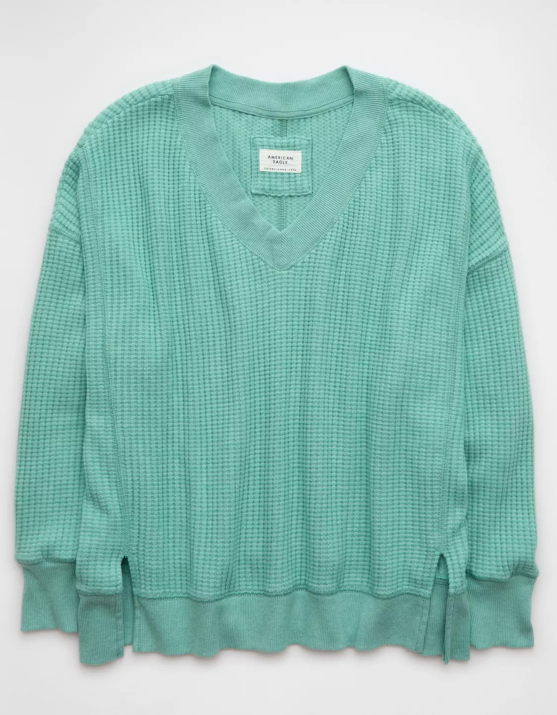 AE Big Hug V-Neck Waffle Sweatshirt | American Eagle Outfitters (US & CA)