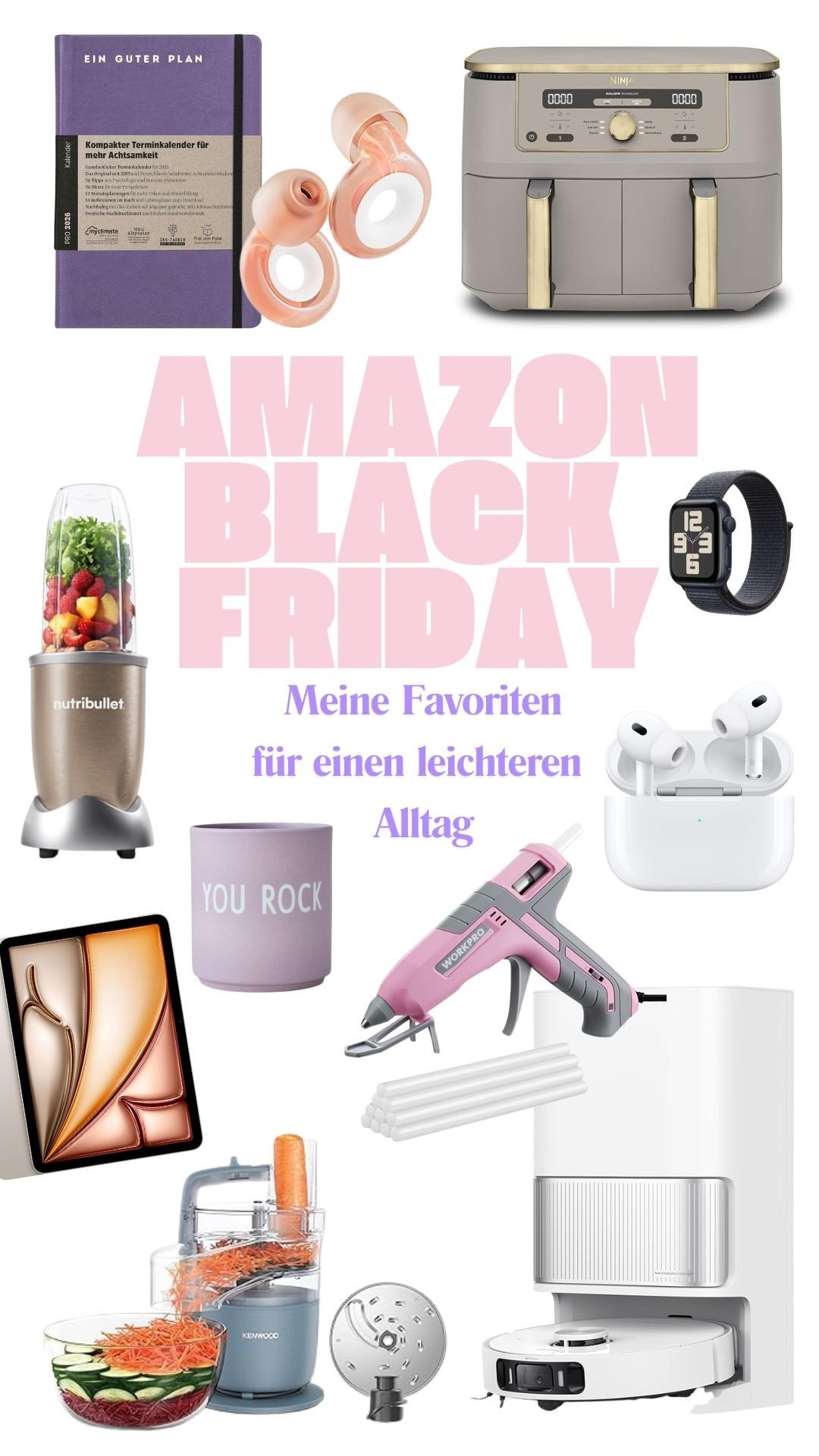 Meine Black Friday Favoriten - viele davon helfen mir als Mutter mit ADHS, einigermaßen entspannt durch selbst stressige Tage zu kommen. Essentiell dabei sind für mich: Planung unf Routinen, mit Hilfe von Papierkalender und synchronisierten Kalendern und Aufgaben-Apps (Erinnerungen, Einkaufszettel) mit meinem Mann. Wenn es geht und ich genug geschlafen habe (1. Prio), starte ich ruhig und langsam in den Tag. Mit Kaffee oder Tee und Kerzenschein. Ich versuche, mir so viel wie möglich vorzubereiten - Essen und Getränke, das vergesse ich im Trubel sonst schnell. Dabei helfen mir immer die gleichen Rezepte und Geräte, die es mir leicht machen, sie zu benutzen, sauber zu machen und wieder wegzuräumen (Nutribullet und Airfryer). Neben Routinen ist es vor allem auch das Mindset. Ich erlaube mir, es mir leicht zu machen und zum Beispiel einen Saug- und Wischroboter zu haben. Ich erlaube mir, Dinge die ich brauche, zu bestellen. Ich akzeptiere, dass wir alle unterschiedliche Kapazitäten und Bedürfnisse haben und es okay ist, dass ich nicht mehr ohne meine Noise Cancelling Kopfhörer aus dem Haus gehe. Und ich erlaube mir Pausen, ich plane sie sogar fest ein, stelle mir einen Wecker und lasse mich per Apple Watch erinnern. Anzeige 
#blackfriday #adhs 

#LTKCyberWeek #LTKdeutschland #LTKfamily