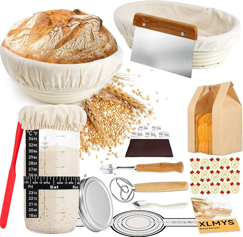 Sourdough Starter Kit, Banneton Bread Proofing Basket 9 Inch Round &10 Oval, 26 PCS Sourdough Bre... | Amazon (US)