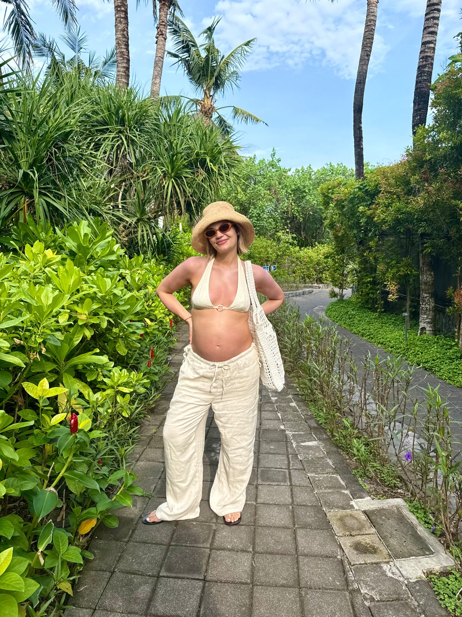Beach Fit: Basics in Neutrals all summer long on repeat. 
- JCrew linen pants, run tts or slightly big. Wearing M for the bump. 
- Mango bikini, runs tts. Wearing M top and L bottoms. 
- Jelly sandals, website says they run 1 size small, in my opinion it’s 2 sizes small. Im a true size 8 and I’m wearing size 40. 

#LTKSwim #LTKFindsUnder50 #LTKBump