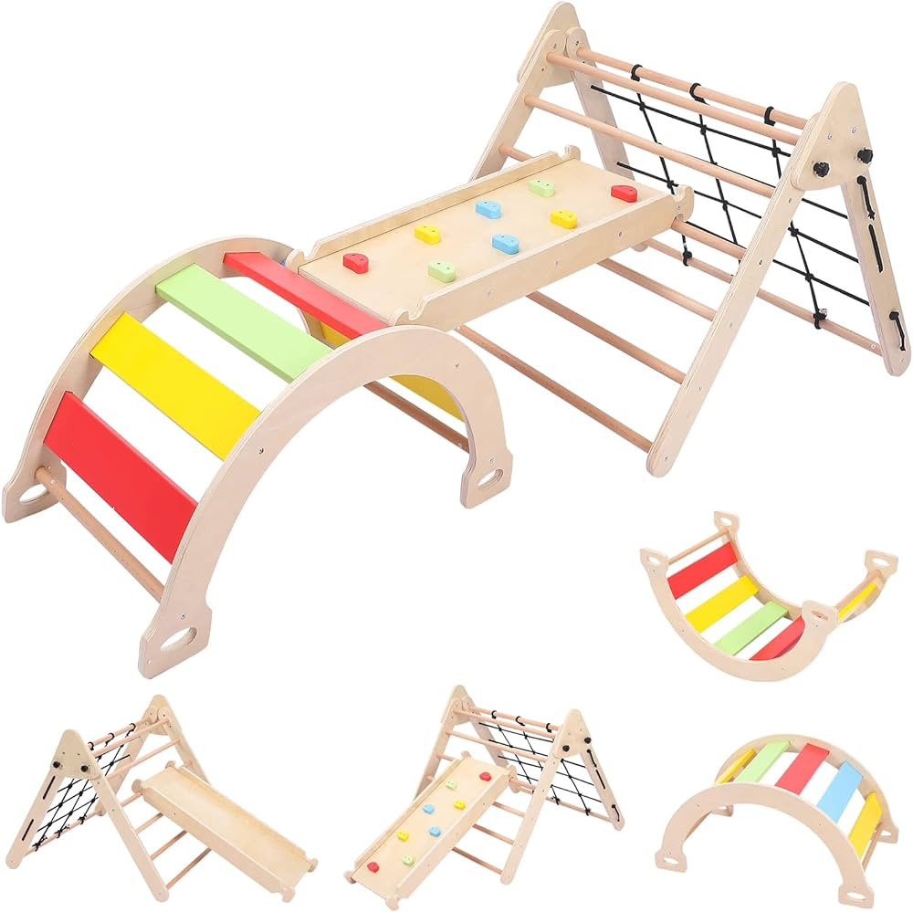 Toddler Indoor Gym Playset, 3-in-1 Wooden Climbing Toys, Triangle Folding Climbing for Climbing &... | Amazon (US)