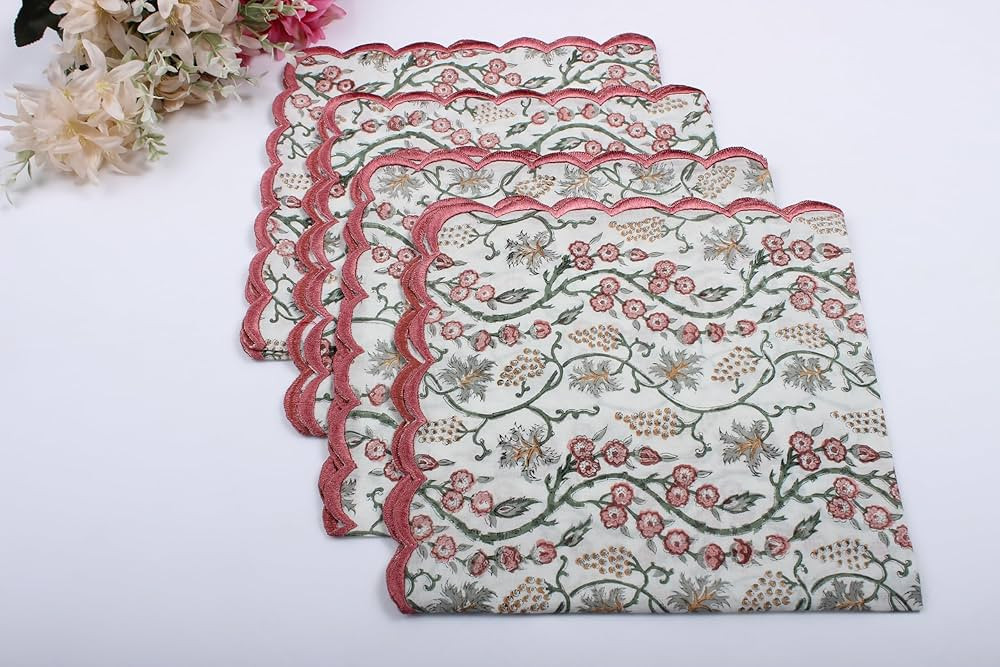 Ridhi Coral Pink Cloth Napkins 100% Pure Cotton Farmhouse Wedding Dinner Napkins for Halloween, T... | Amazon (US)