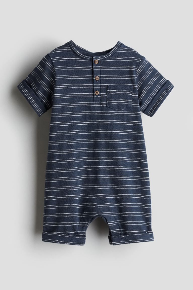 Cotton Romper Suit - Navy blue/striped - Kids | H&M US | H&M (US + CA)