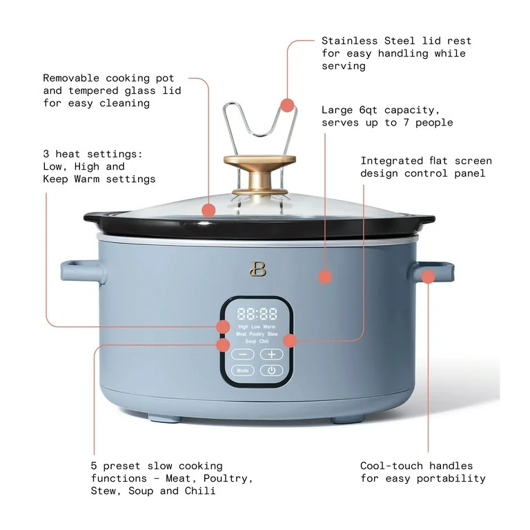 Beautiful 6QT Programmable Slow Cooker, Cornflower Blue by Drew Barrymore | Walmart (US)