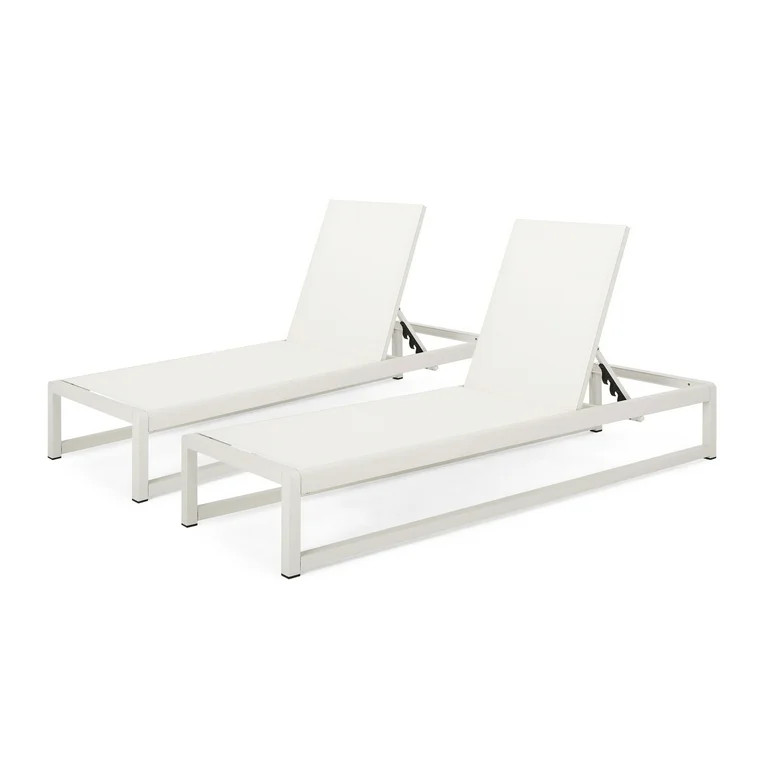 Noble House Metten Outdoor Mesh Chaise Lounge (Set of 2) White | Walmart (US)