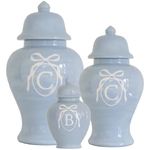Monogrammed Bow Ginger Jars in Serenity Blue for Lo Home x Veronika's Blushing | Lo Home by Lauren Haskell Designs