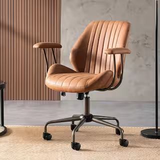 Magic Brown Suede Fabric Swivel Office Task Chair with Arms and Lumbar Support | The Home Depot