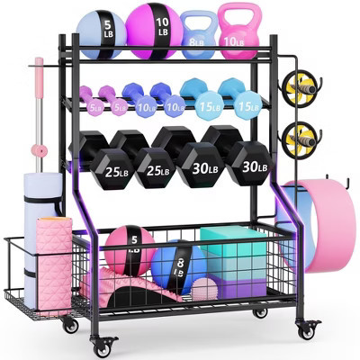 MOEPISY Weight Rack for Home Gym Storage, All-in-One Workout Storage Racks with Wheels and Hooks | Target