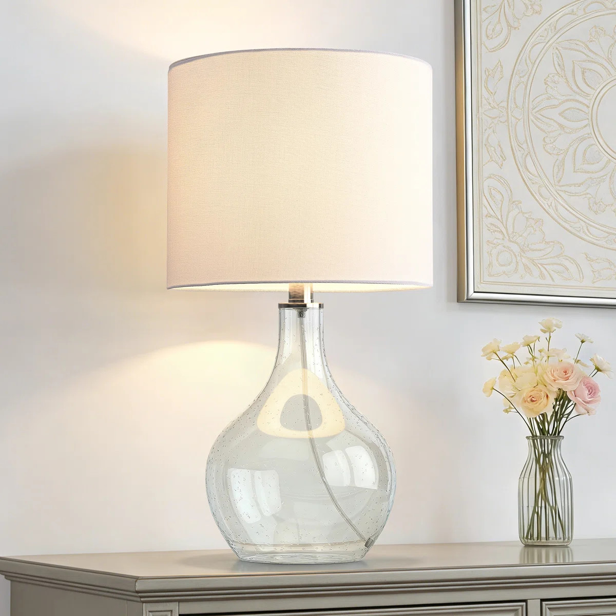 22.38" Clear Glass Modern Table Lamp for Living Room and Bedroom | Wayfair North America