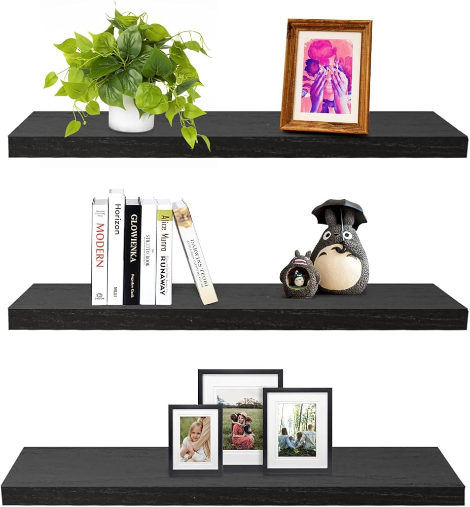 SAUMONIERES Floating Wall Shelves for Bedroom Bathroom Wall Mounted Solid Wood Shelf 24 Inch Set ... | Amazon (US)