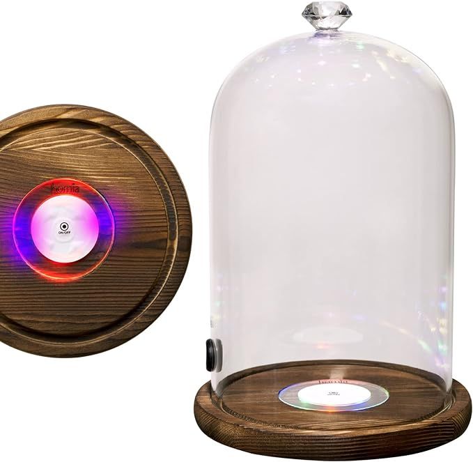 Smoking Gun Accessory LED lights Glass Dome 9" x 5.7" Lid Wooden Base - Glass Smoke infuser Cover... | Amazon (US)