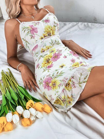 Floral Print Ruffle Hem Cami Dress | SHEIN