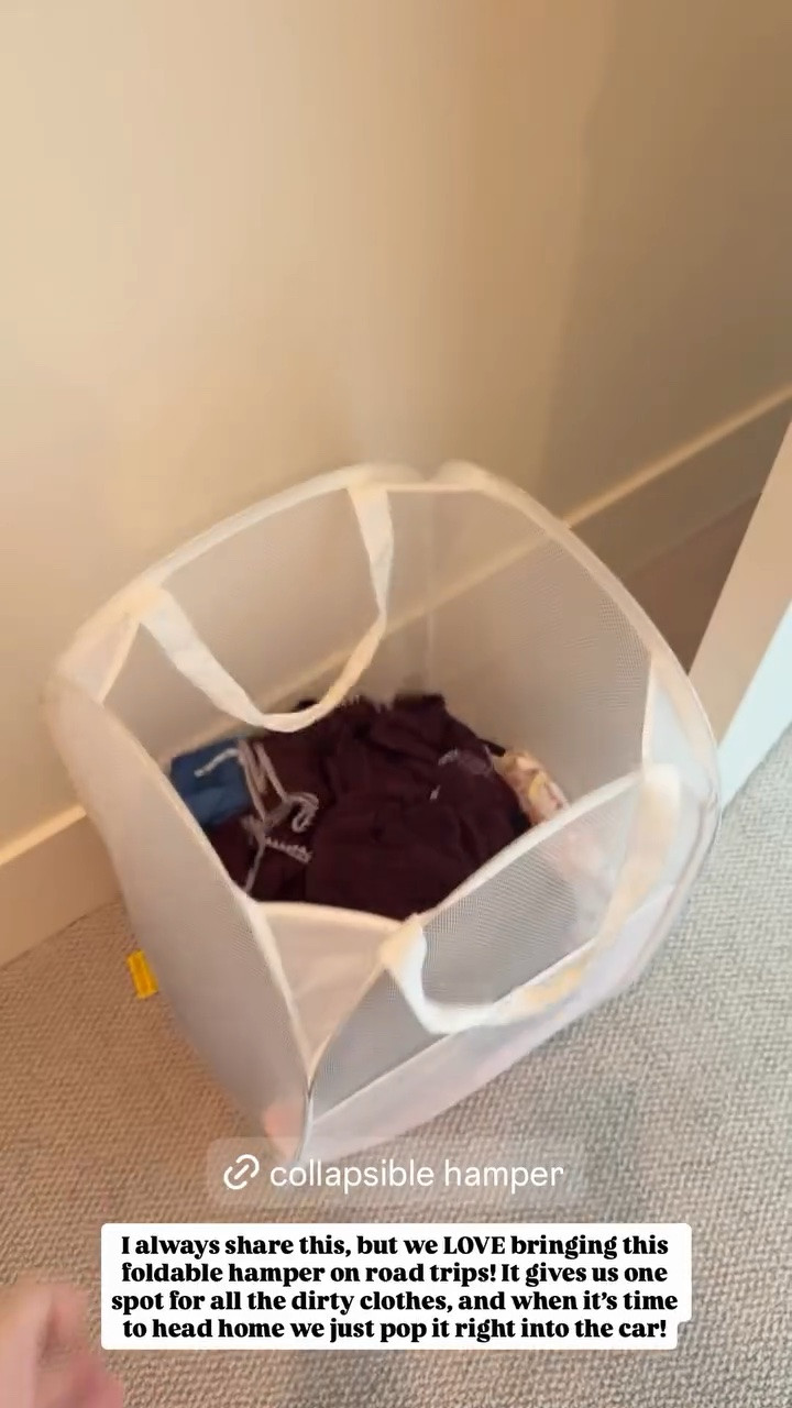 Collapsible Hamper! 
I always share this, but we LOVE bringing this foldable hamper on road trips! It gives us one spot for all the dirty clothes, and when it's time to head home we just pop it right into the car!

#LTKhome #LTKtravel #LTKbag