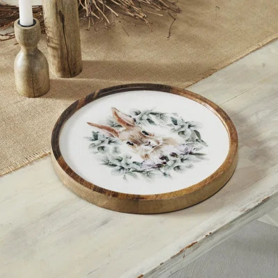 Bunny Hop Wooden Plate Natural w/ Bunny & Wreath | Wayfair North America