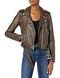 Levi's Women's Faux Leather Belted Motorcycle Jacket (Standard and Plus Sizes), Brown Snake, Large | Amazon (US)