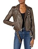 Levi's Women's Faux Leather Belted Motorcycle Jacket (Standard and Plus Sizes), Brown Snake, Large | Amazon (US)