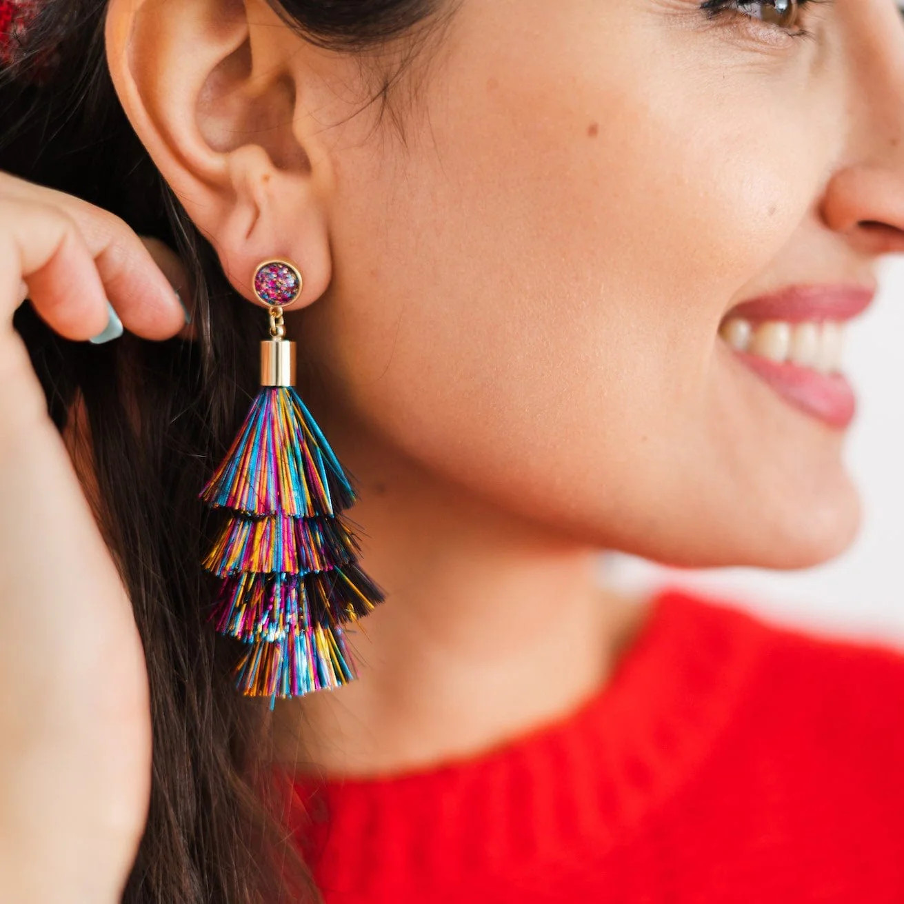 Tiered Tinsel Tassel Drop Earrings | La Bella Shop