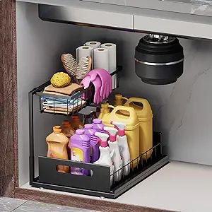 Ceetug Under Sink Organizers and Storage 2 Tier Slide Out Kitchen Cabinet Organizer Sturdy Metal ... | Amazon (US)