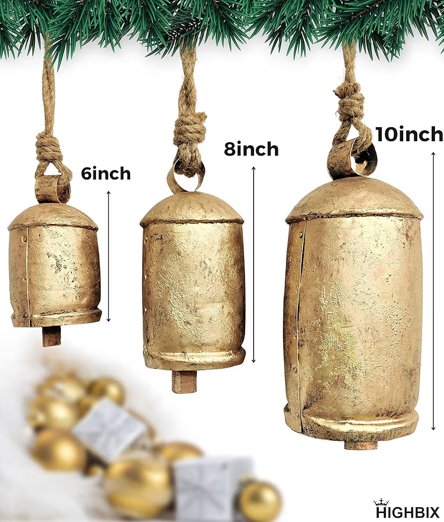 HIGHBIX Set of 3 Giant Harmony Cow Bells Huge Vintage Shabby Chic Handmade Rustic Lucky Christmas... | Amazon (US)
