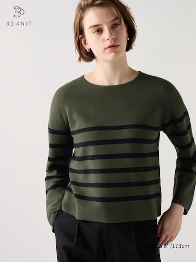 3D Knit Cotton Sweater | Striped | UNIQLO (US)
