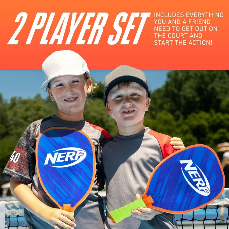 NERF 2 Player Pickleball Paddle Set - Youth Pickleball - (2) Wooden Paddles + (2) Pickleballs | Walmart (US)