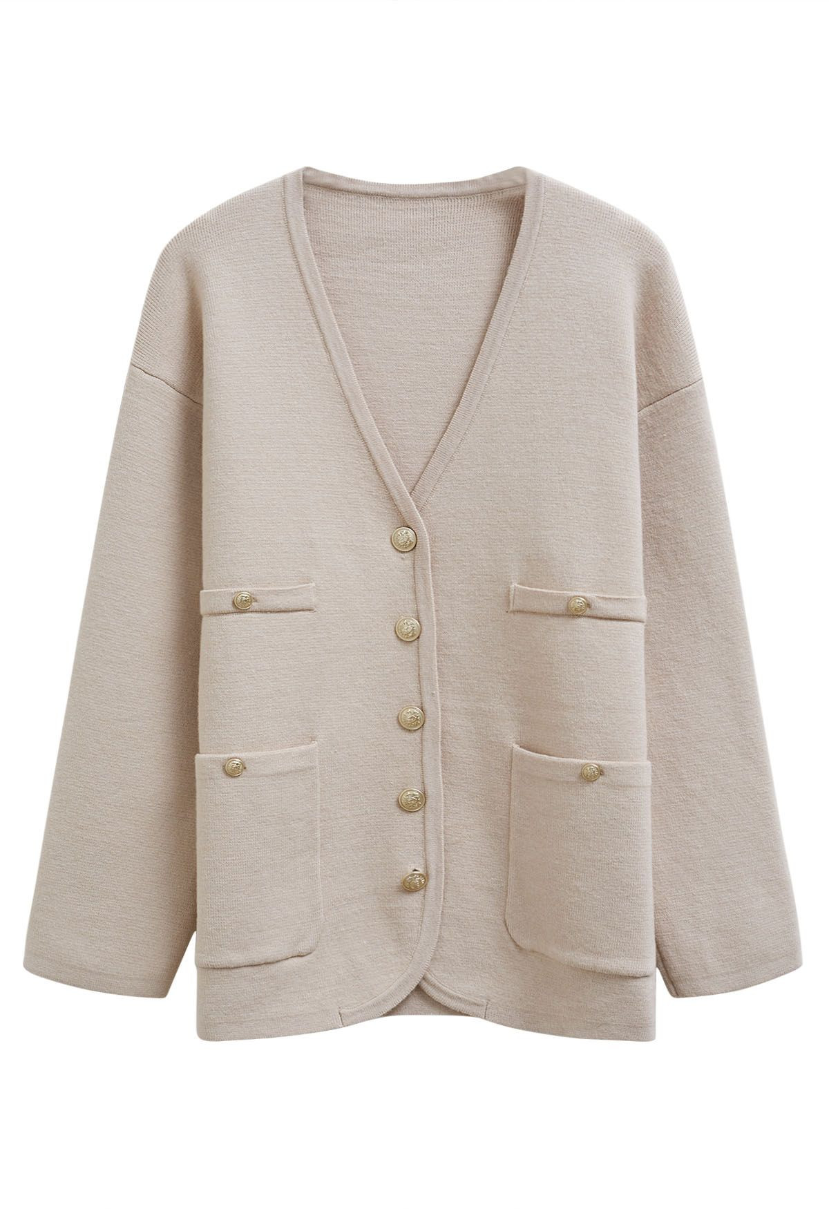 Impressive Patch Pocket Button Down Knit Cardigan in Light Tan | Chicwish