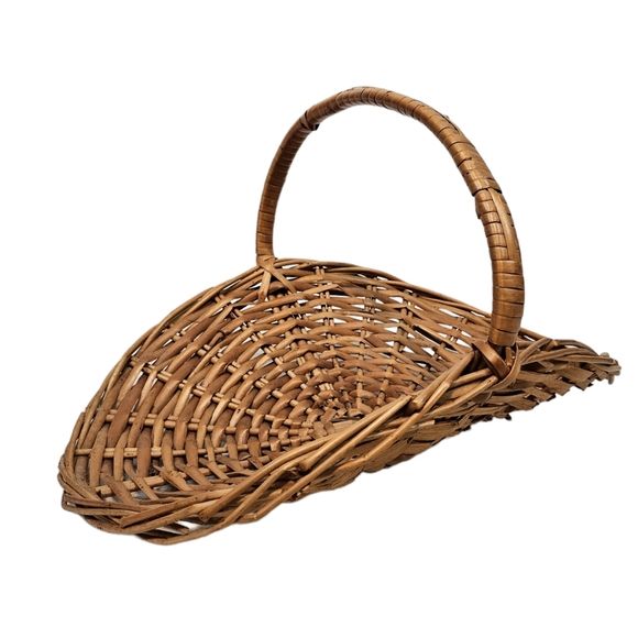 Vintage Medium French Gathering Cane Wicker Basket Rattan Basket Bohemian Rustic | Poshmark