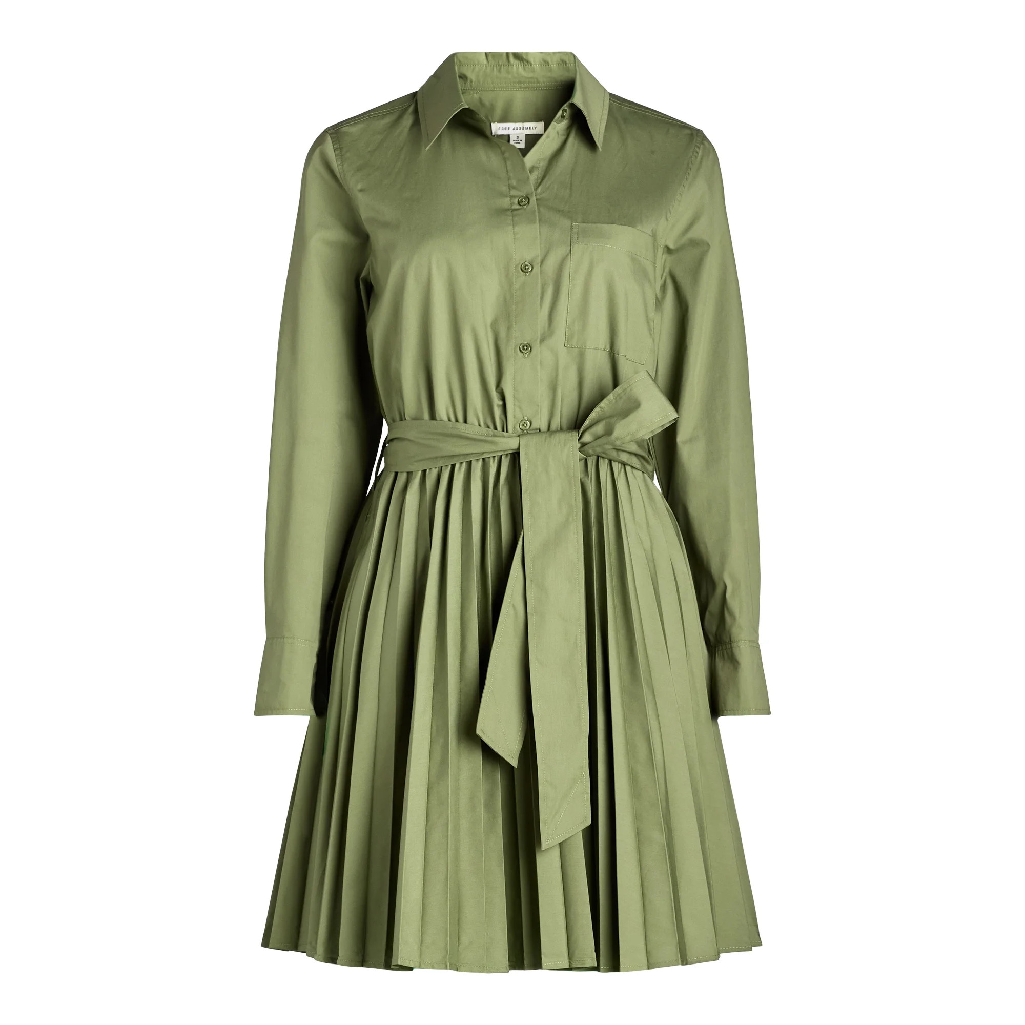 Free Assembly Women’s Pleated Mini Shirtdress with Long Sleeves, Size XS-XXL - Walmart.com | Walmart (US)