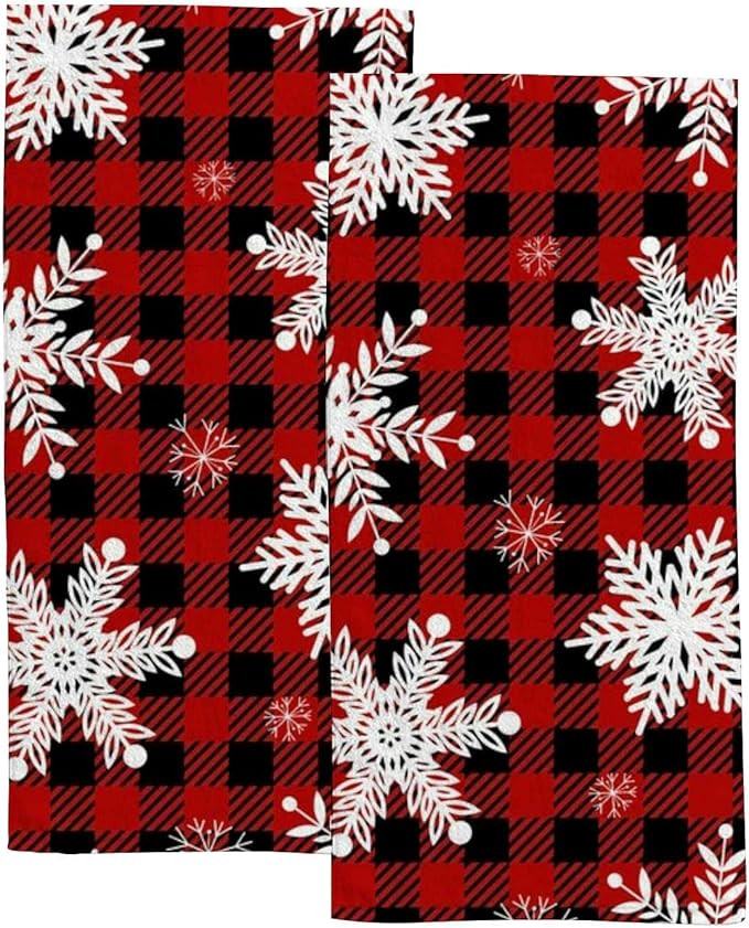 Christmas Bath Hand Kitchen Towels Face Buffalo Plaid Towel Washcloth Couple Bathroom Set of 2 Sn... | Amazon (US)