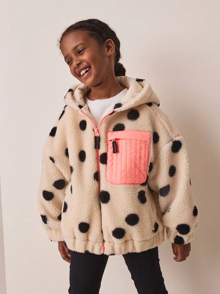 Black/White Spot Zip Up Hoodied Borg Jacket (3-16yrs) | Next US