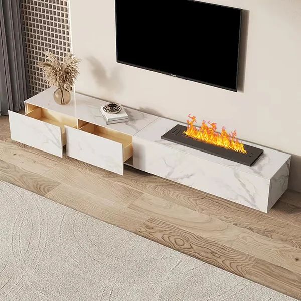 Electric Fireplace Humidifier TV Stand Faux Marble with Remote Control for TVs Up to 75"-Homary | Homary