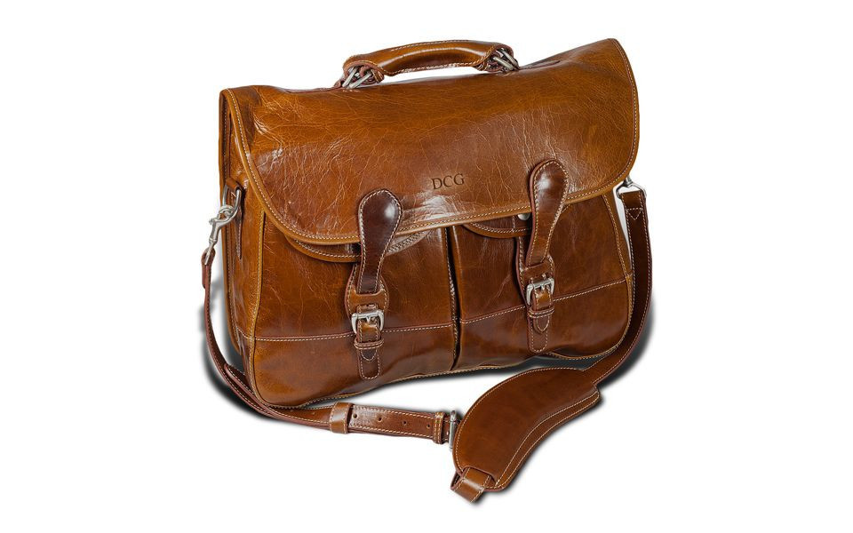Burke & Wills Laptop Bag - British Tan Florentine Leather $395 | Barrington Gifts