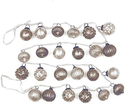 Creative Co-op Distressed White & Grey Embossed Mercury Glass Ornament Fabric String Garland, Mul... | Amazon (US)