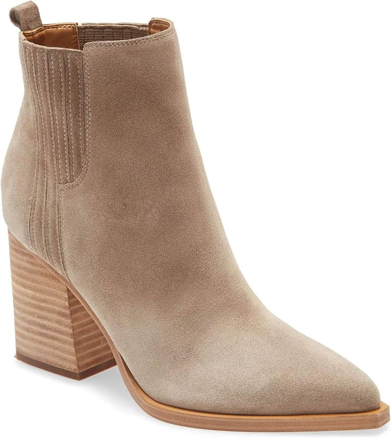 Coutgo Womens Ankle Boots Pointed Toe Chunky Heel Suede Dress Booties | Amazon (US)