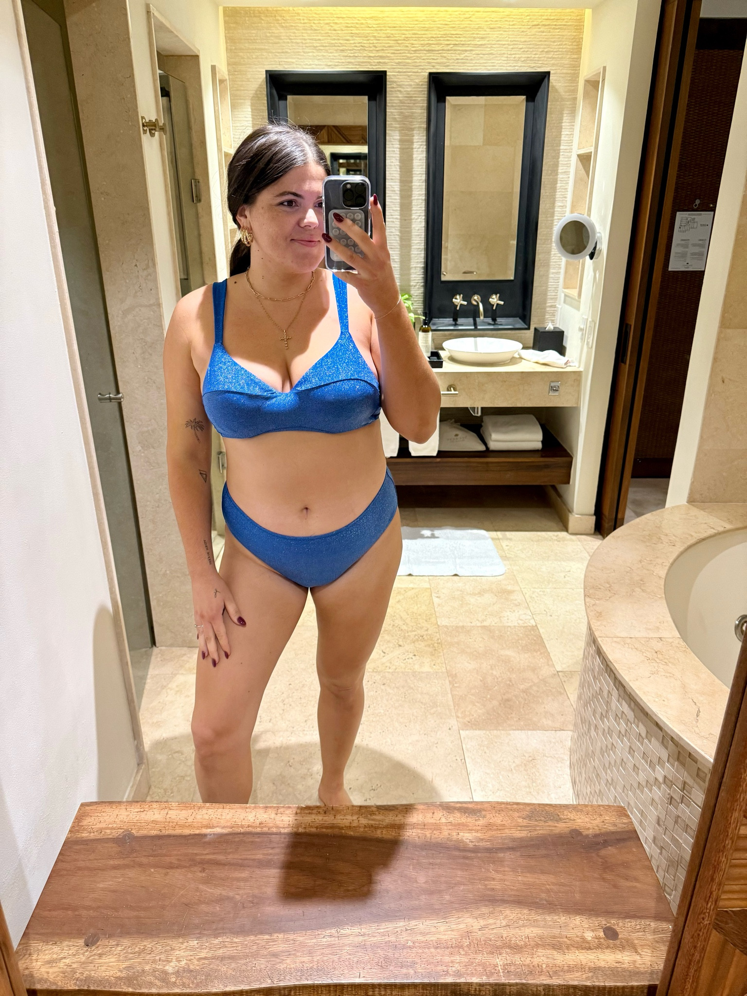 Day one swimsuit outfit on our Mexico vacation! Wearing size XL, this is so stretchy yet super supportive I am obsessed. The bottoms are more of a midsize but really good 🍑 coverage. 

Midsize, swimsuit, resortwear, spring break, tropical vacation, beach outfit, beach vacation , Mom sparkly swimsuit 

#LTKMidsize #LTKTravel #LTKSwim