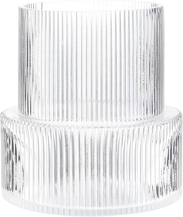 Glass Vase, Ribbed Vase, Flower Vase, Fluted Glass Vase, Clear Vase, Ribbed Glass Vase for Flower... | Amazon (US)