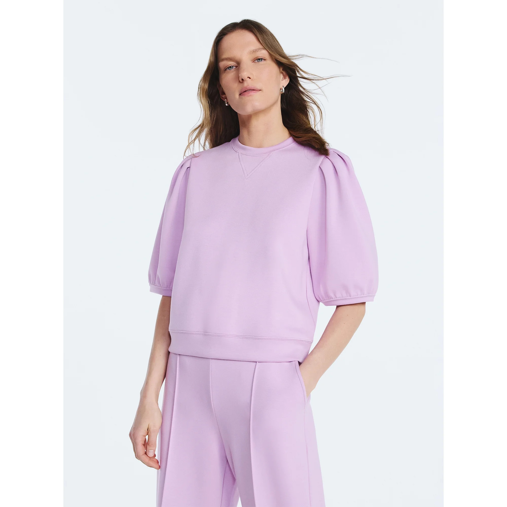 Scoop Women's and Women's Plus New Scubaknit Pleated Sleeve Top, Sizes XS-4X | Walmart (US)