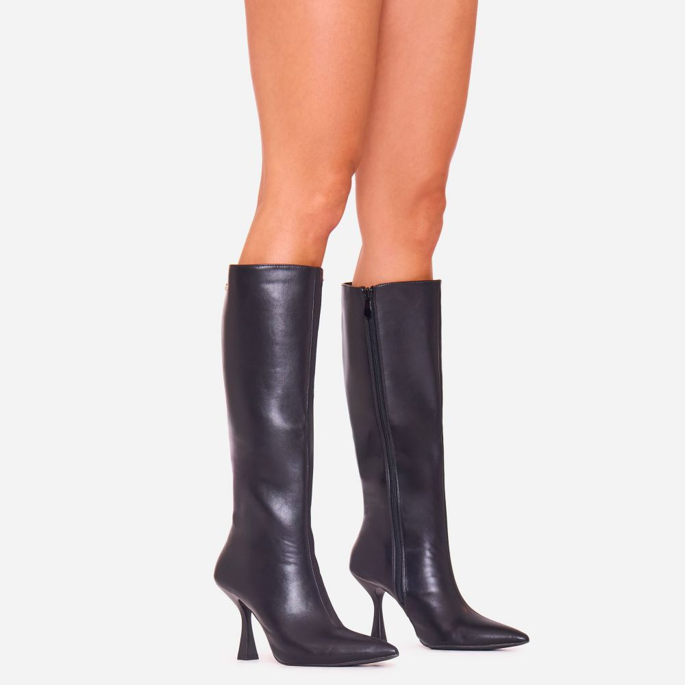Sullivan Pointed Toe Knee High Long Boot In Black Faux Leather | EGO (UK)