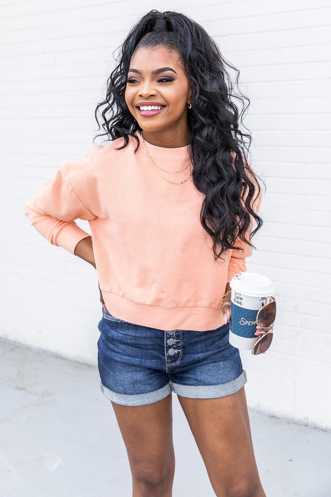 Stellar Weekend Salmon Acid Wash Cropped Cord Sweatshirt FINAL SALE | Pink Lily