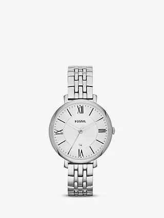 Fossil ES3433 Women's Jacqueline Bracelet Strap Watch, Silver/White | John Lewis UK