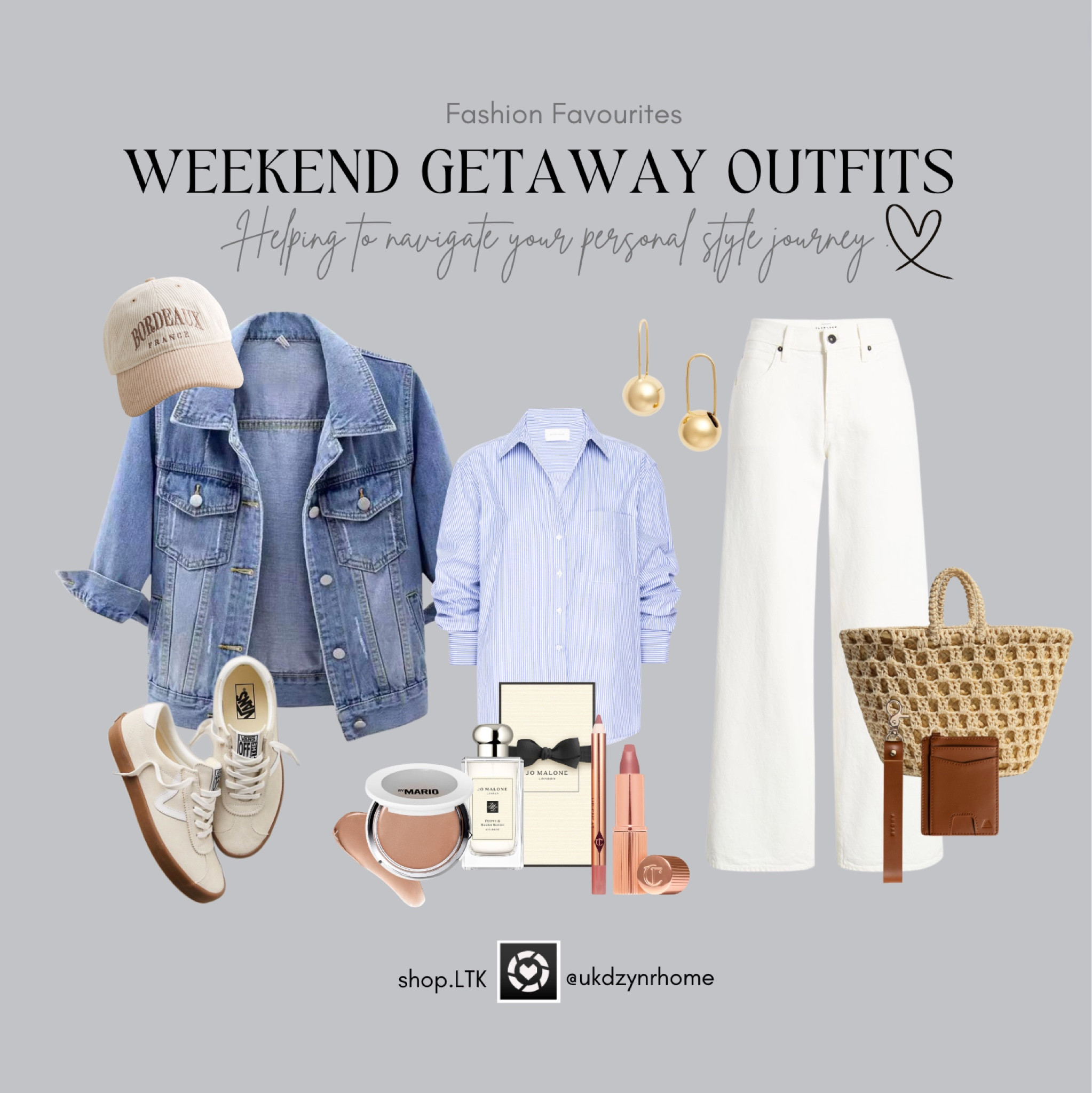 Weekend Getaway Outfits | Casual Outfits | Casual Outfits | White Jeans | Denim Jacket | Womens Sneakers | Beauty | Light Blue Shirt | Woven Tote Bag | Earrings | Makeup | Bronzer | Lipstick | Sephora | Nordstrom | Walmart 

#LTKTravel #LTKFindsUnder100 #LTKStyleTip