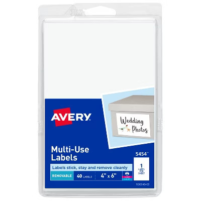 Avery Removable Labels, 4" x 6" Blank Labels, Laser/Inkjet Printable Labels, 40 Labels (5454) | Target