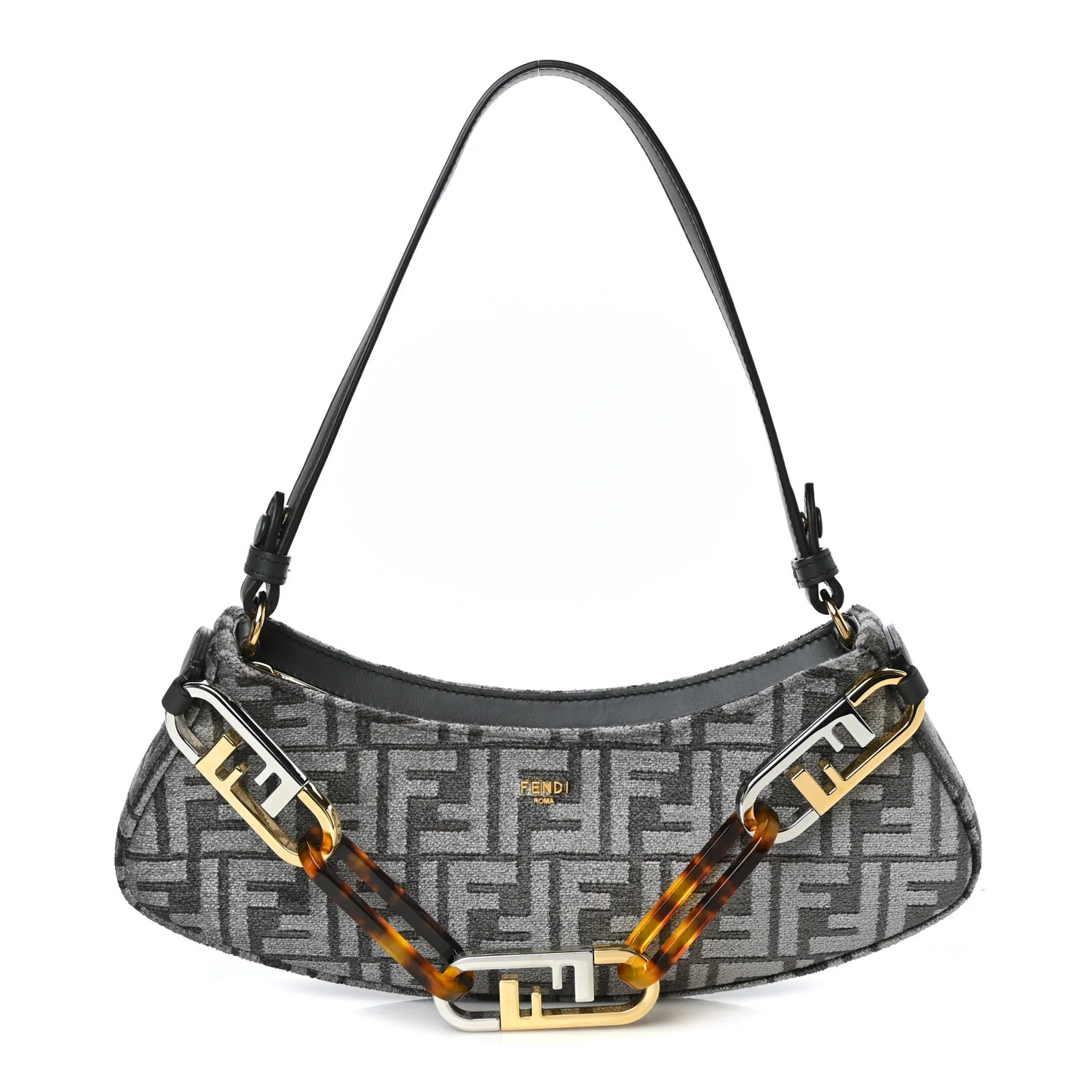 FENDI Chenille Vitello King Plexiglass FF O'Lock Swing Anthracite Asfalto | FASHIONPHILE (US)