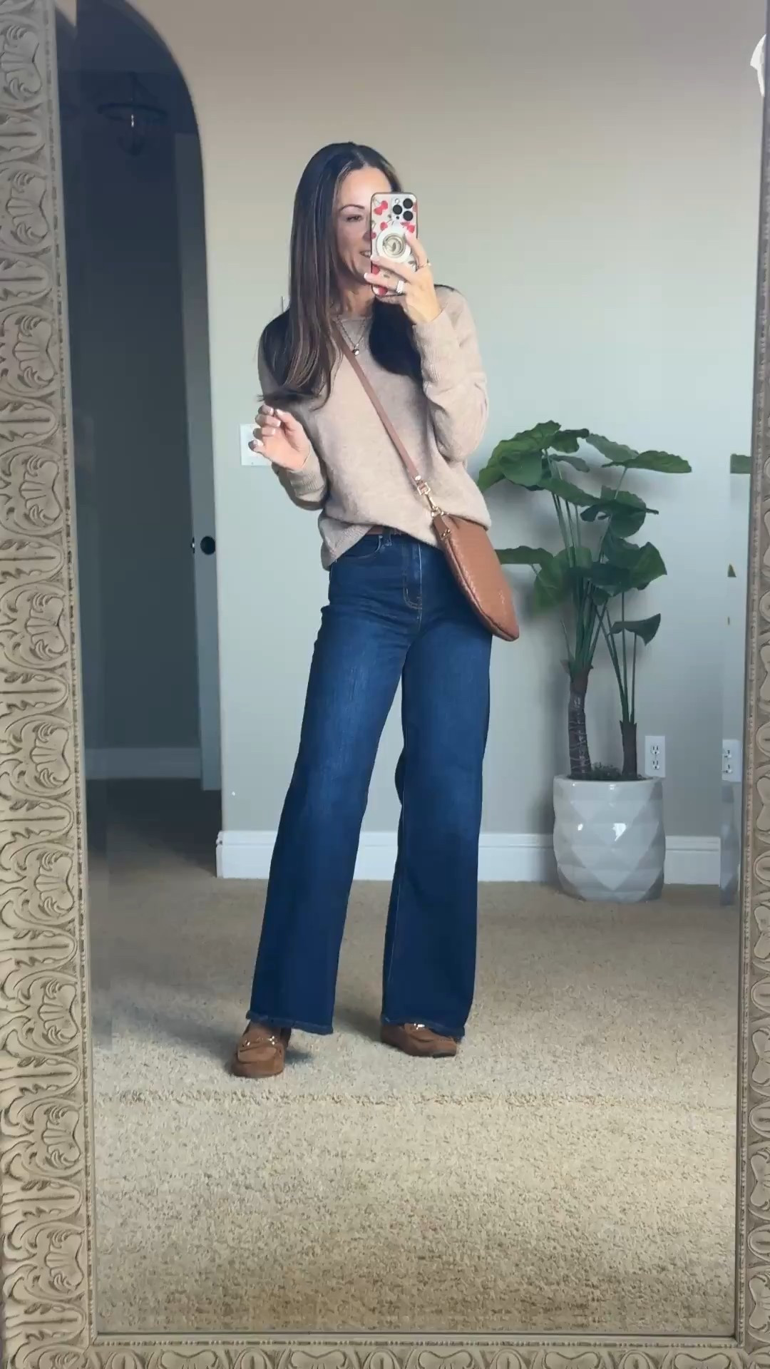 OOTD - easy mom everyday outfit. 
Mongolian cashmere sweater size XS
Bella stretch wide leg jeans 25 28”
Woven Crossbody bag comes with two straps  
For ref I’m 5’1”, 109lbs, EverydayHolly

#LTKmomlife #LTKootd #LTKSeasonal