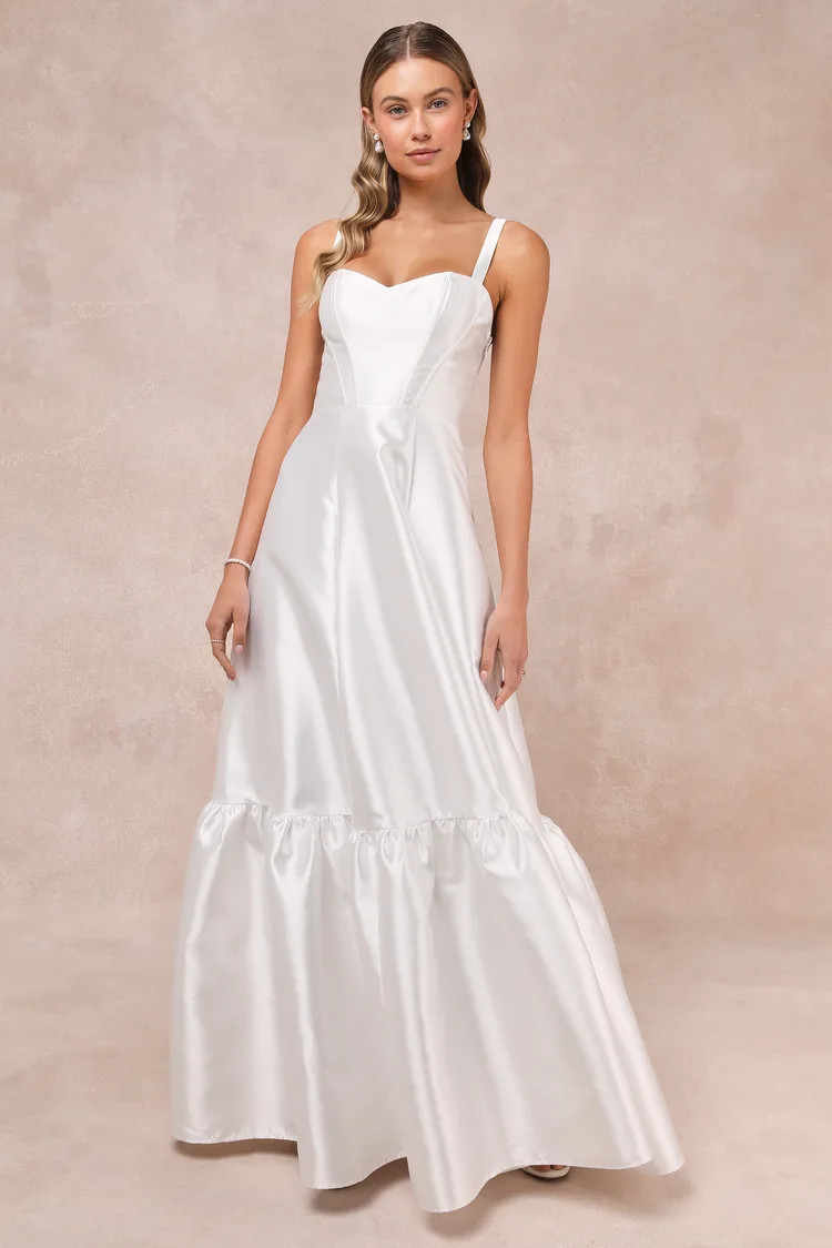 Luxurious Passion White Taffeta Bustier Tiered Maxi Dress | Lulus