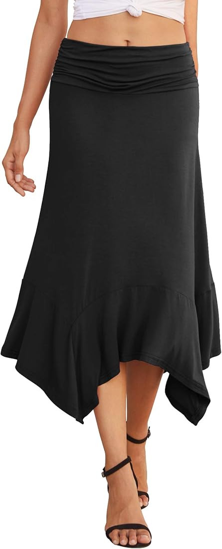 PrinStory Women's Summer Casual Skirts Soft Fit Flowy Handkerchief Hemline Midi Skirt | Amazon (CA)