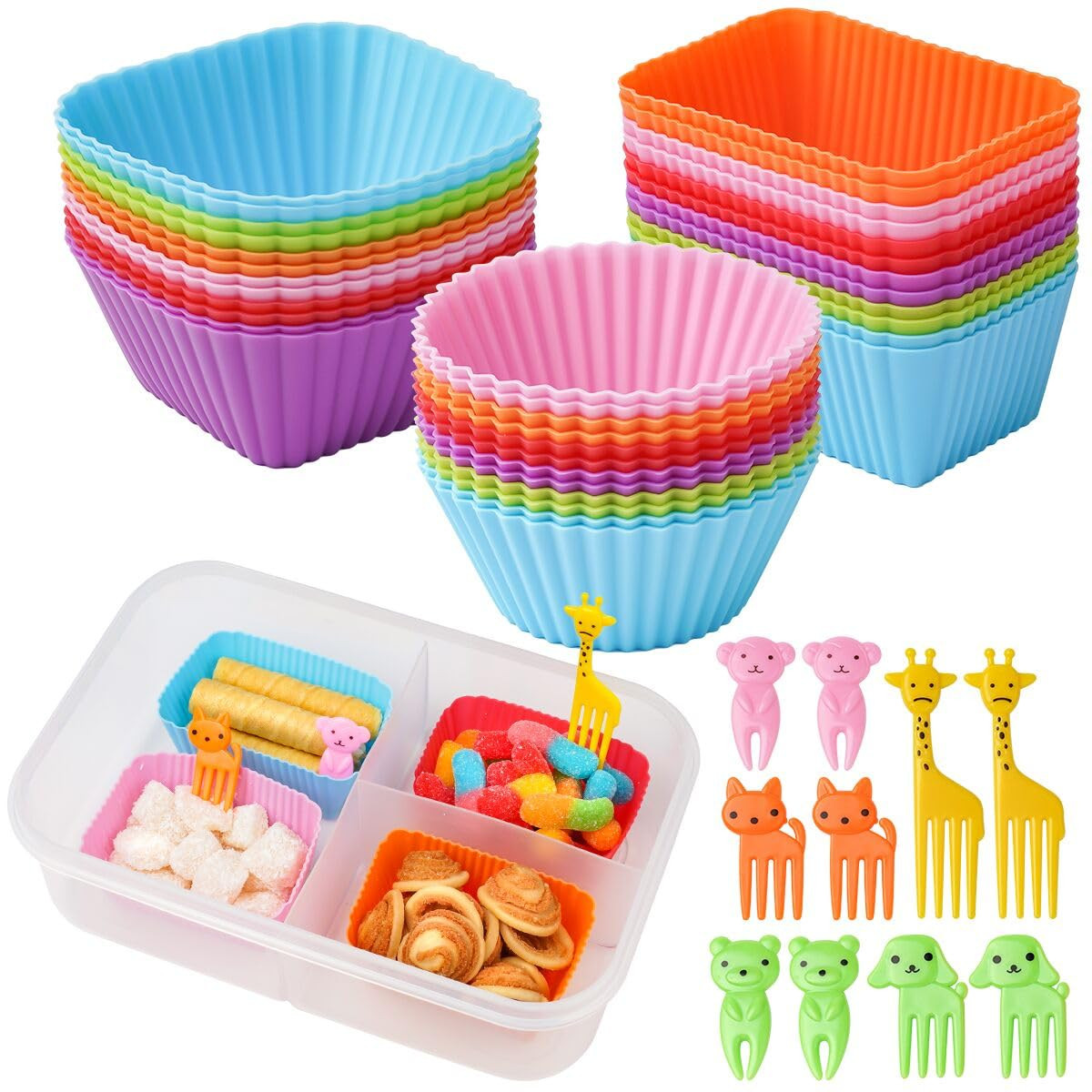 Silicone Lunch Box Dividers, 46 Pcs Bento Bundle Lunch Box Kit for Kids Lunch Accessories, BPA Fr... | Amazon (US)