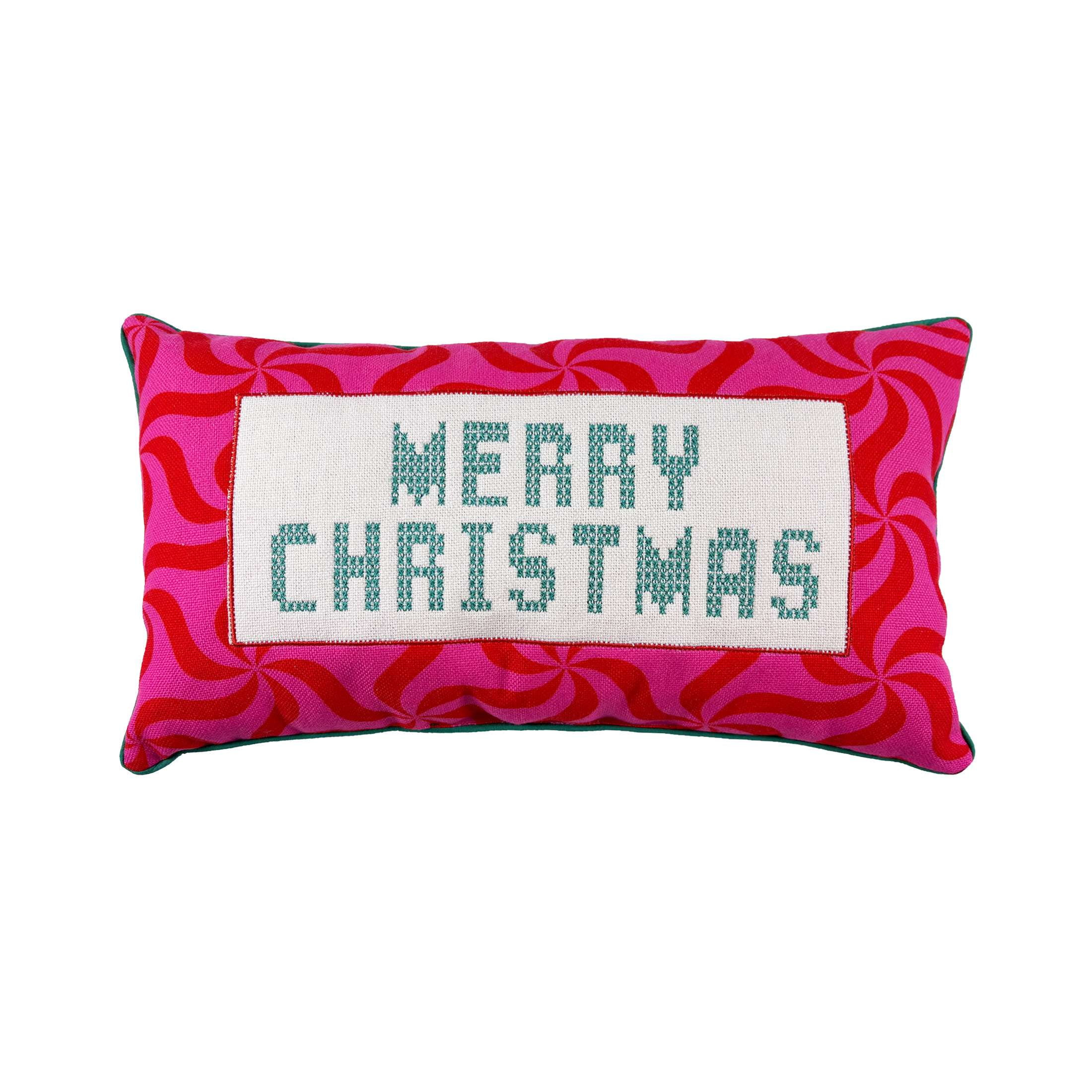 18" x 10" Merry Christmas Peppermint Lumbar Decorative Pillow, Pink and White, by Holiday Time - ... | Walmart (US)