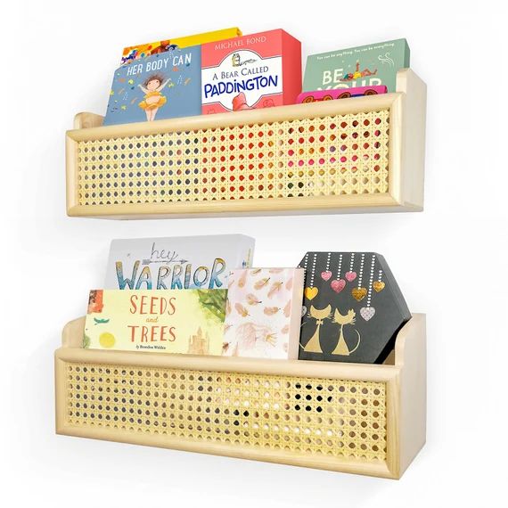 Rattan Wall Bookshelves for Kids  Boho Wooden Shelves for | Etsy | Etsy (US)