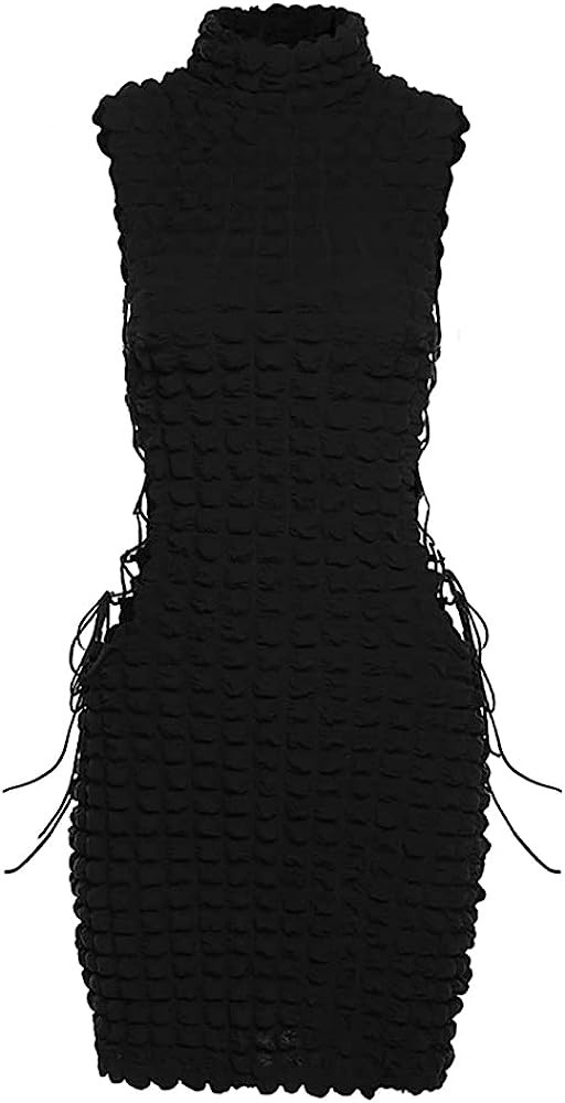 DOUCIU Women's Stacked Mini Dress High Neck Sleeveless Hollow Out Lace Bodycon Party Clubwear Dresse | Amazon (US)